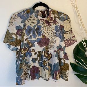 ZARA Flowy Floral High Neck Top